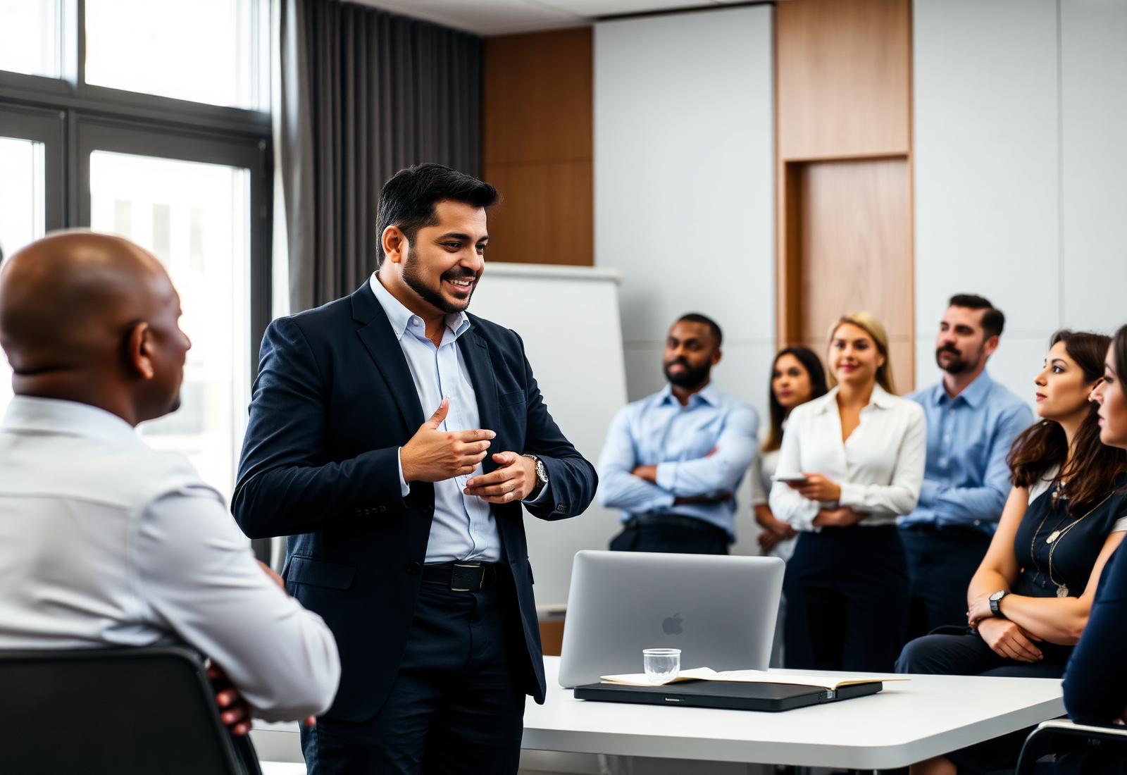 Senior facilitator leading a corporate training workshop